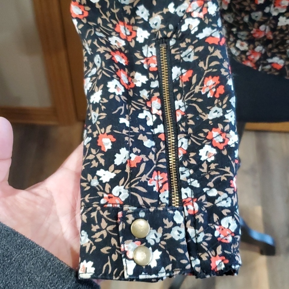 Anthropologie hei hei floral denim moto zip insulated lined jacket - Picture 4 of 11